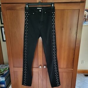 Studded Black Skinny Jeans by H&M (Stretchy, Size: 4, Silver Studs)